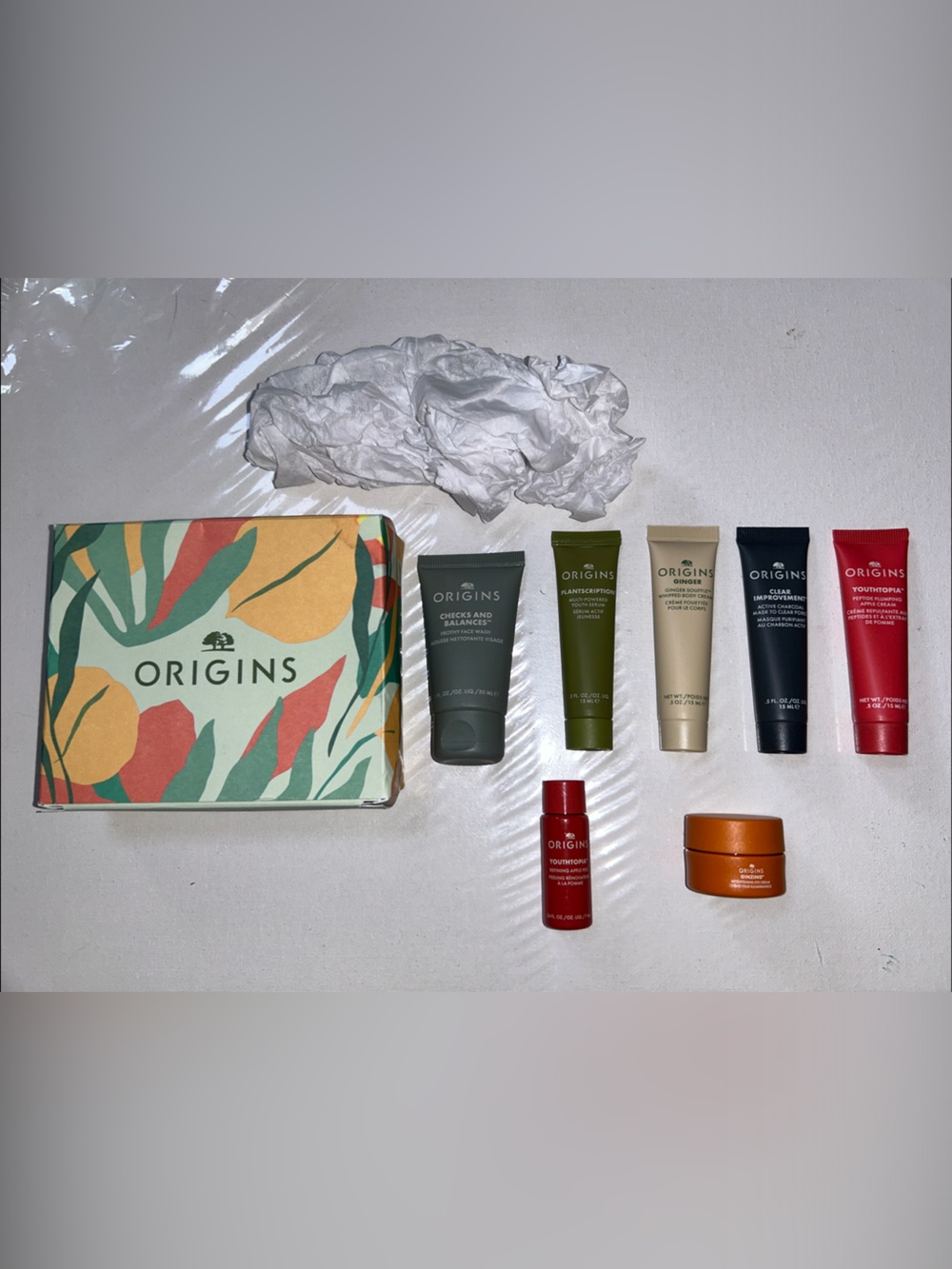 Brand New Origins Skincare Mini Set with Red, Black, Green, Orange & Cream Tubes